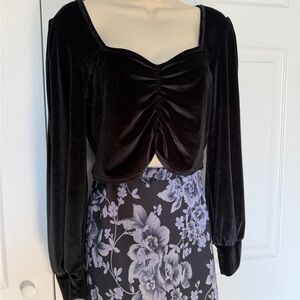 Almost Famous Black Velvet Ruched Crop Top | Long Sleeve | Size XL